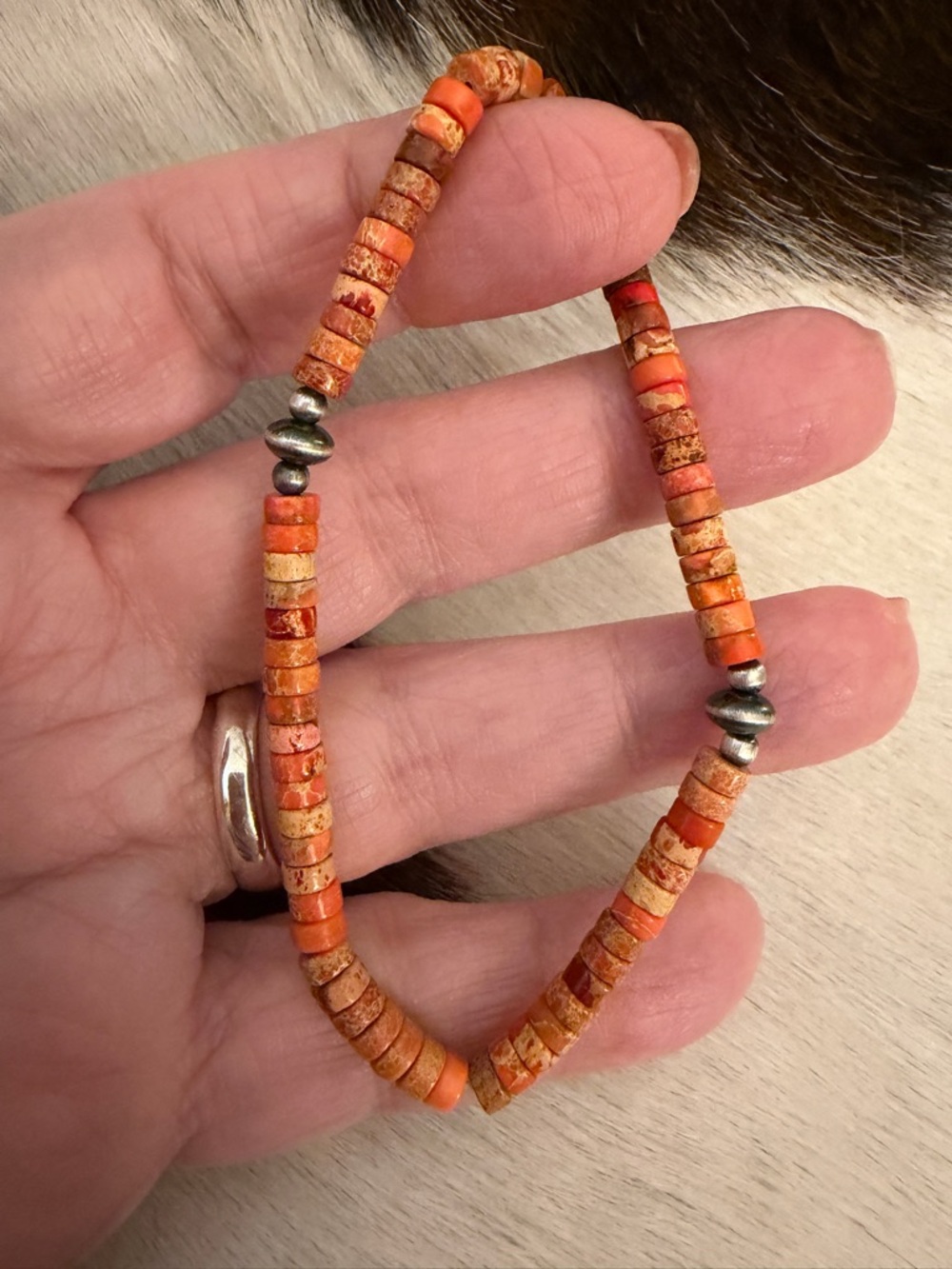 ❤️ Desert Pearls & Saucers Orange Sea Sediment Jasper Stretch Bracelet Adj Sz 7 - Picture 4 of 7